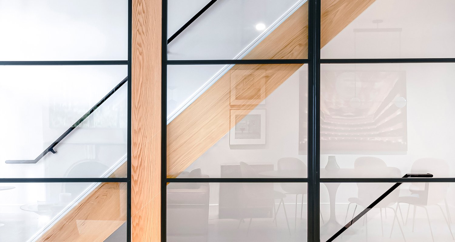 BROOKLYN, GREENPOINT,&nbsp; NEW YORK TOWNHOUSE - A hi-end, luxury RENOVATION -View of the stairs metal and glass divider.