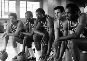 (L to R): John Havlicek, Satch Sanders, Bill Russell, Bailey Howell, and Sam Jones
