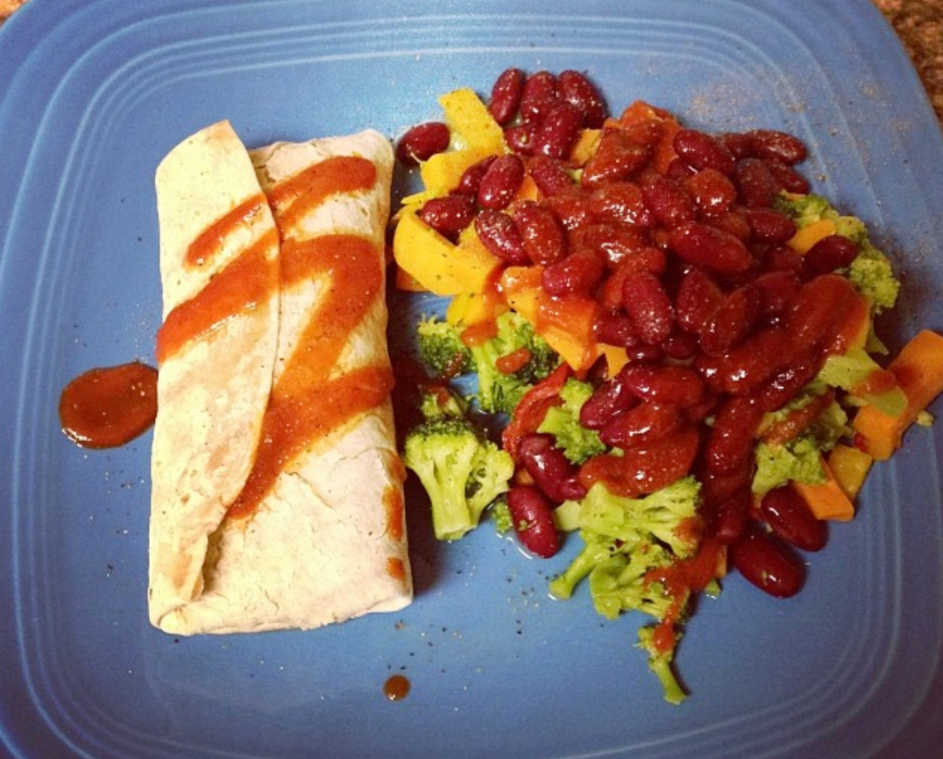 One such single person meal: an Amy’s Bean & Cheese Burrito with frozen veggies & kidney beans. And yes, I did feel the need to Instagram this in January 2014.