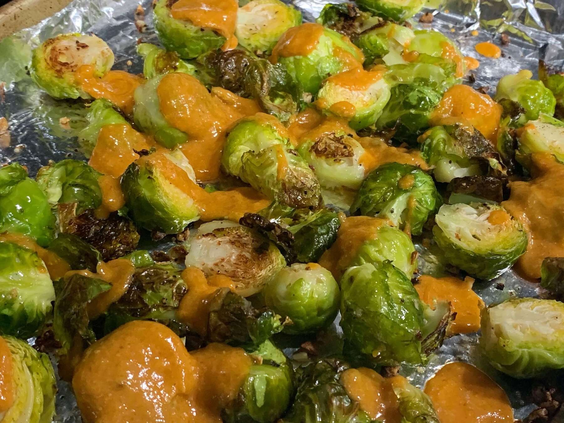 Garlicky Miso Sriracha Brussels Sprouts