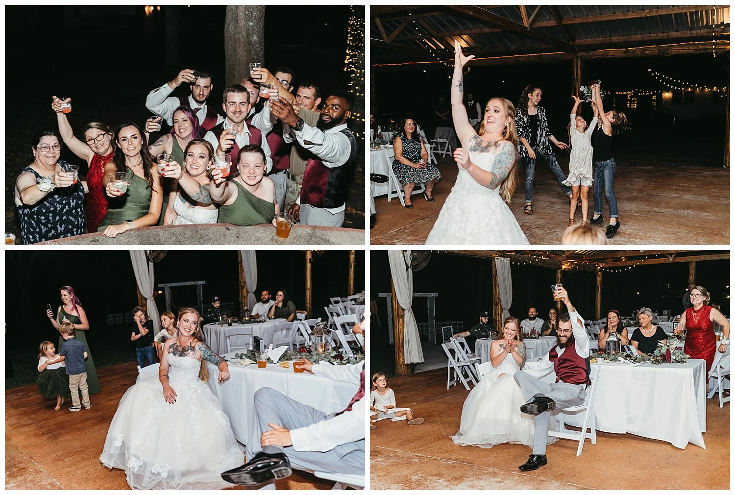 Bouquet toss and toast at Mikey and Amber’s wedding reception.