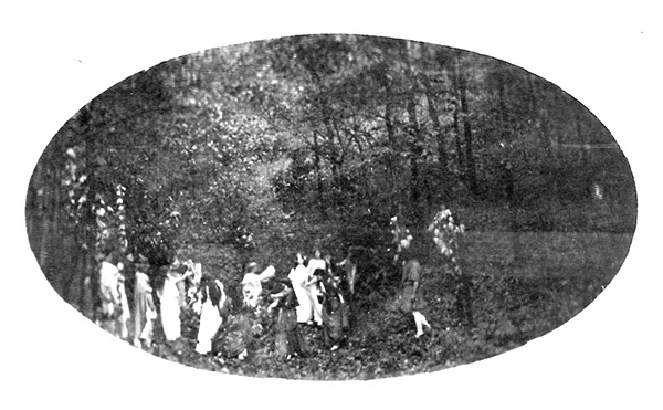 Historic photograph of a fairy ring dance performance at the Indiana Dunes, from the Jens Jensen Archive, used with permission from the Sterling Morton Library, The Morton Arboretum. Jens Jensen organized ‘The Pageant of the Year and Play Festival’ (1915) located in Chicago’s legendary Garfield Park that was among the many outdoor festivals he often orchestrated to create awareness of endangered regional landscapes. At one event, nearly 1,400 costumed children and adults participated in telling a story of the changing seasons of the year for an outdoor audience of 25,000 people.