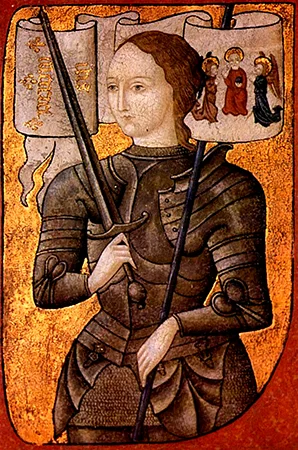 Joan of Arc, circa 1450 and 1500, oil on parchment, from Wikimedia Commons.