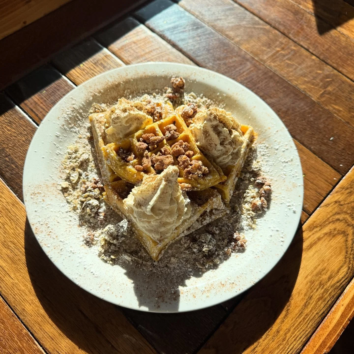 Nothing says fall more than sunshine and pumpkin waffles!