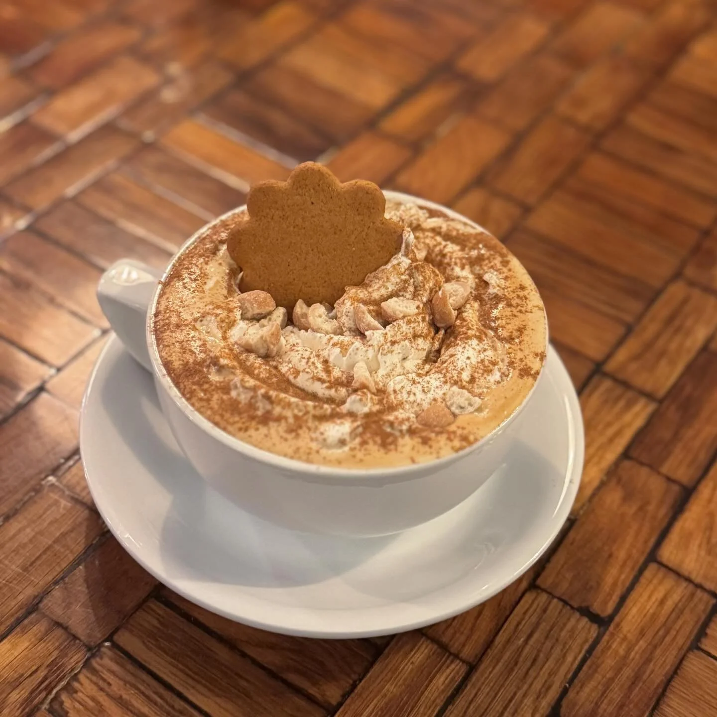 NEW!! Ginger Bread Latte - a delicious, smooth ginger bread latte with whip cream, cookie crumbles and a ginger snap!