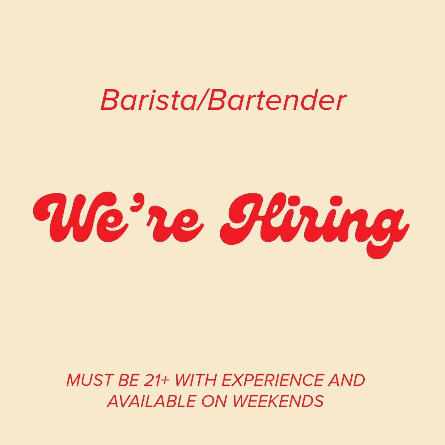 It&rsquo;s that time of year! We&rsquo;re looking for someone to join our team as a barista ☕️ with ability to serve breakfast cocktails. Previously experience is a plus! DM us for info or apply online with link above 👆