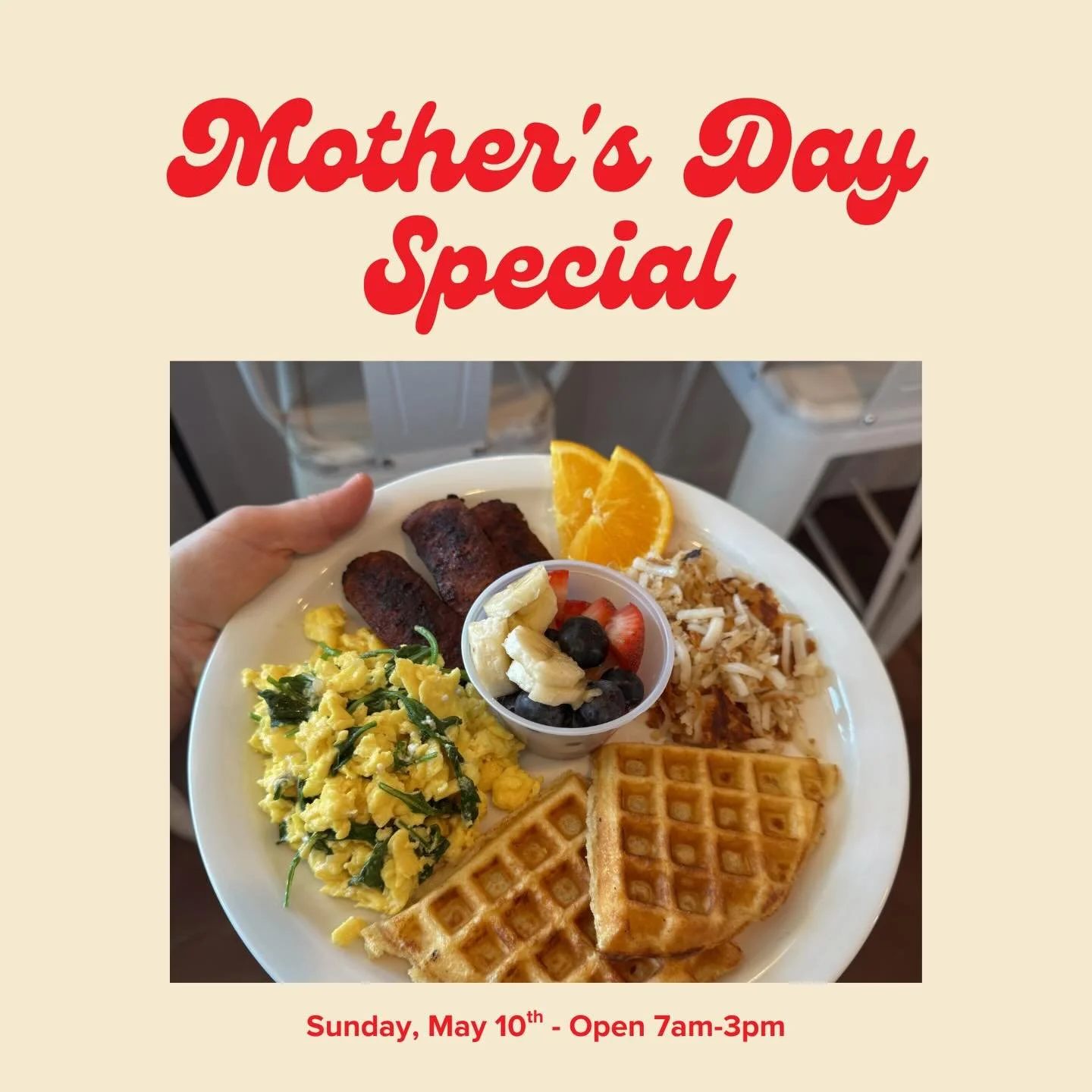 What are your plans for Mother&rsquo;s Day? We&rsquo;ll be serving up a Mothers Day Brunch special in addition to our full menu. Come by and enjoy our outdoor patio and some mimosas! 🥂 Open 7am-3pm