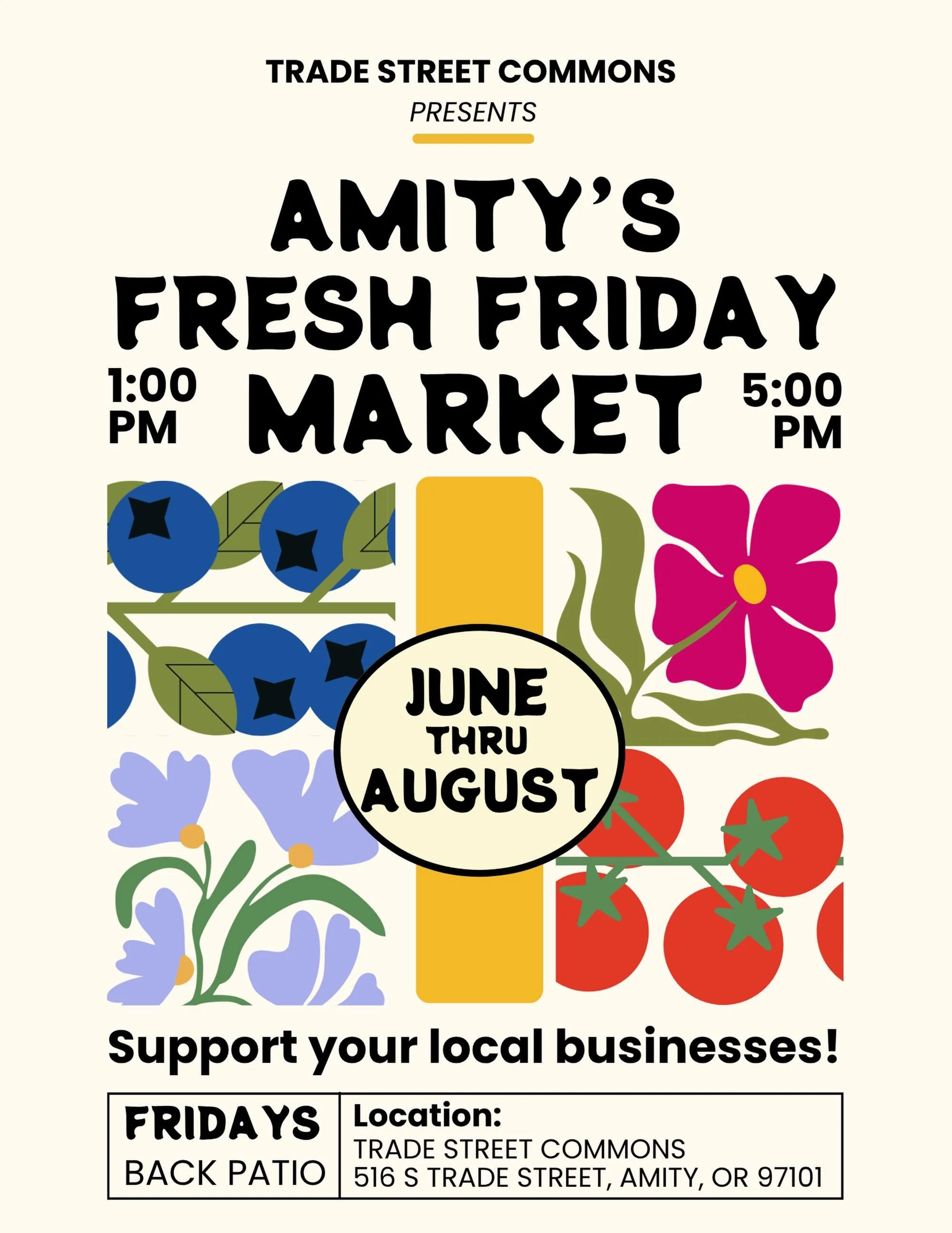 We are starting a farmers market! Want to be a vendor?! We have some spots to fill. Send us a message! 
-
We&rsquo;ll hosting Amity Fresh Friday Market - every Friday 1pm-5pm. Come check out our local makers and creators. 🥕 🌽 🍅 🍯 
-
Interested in