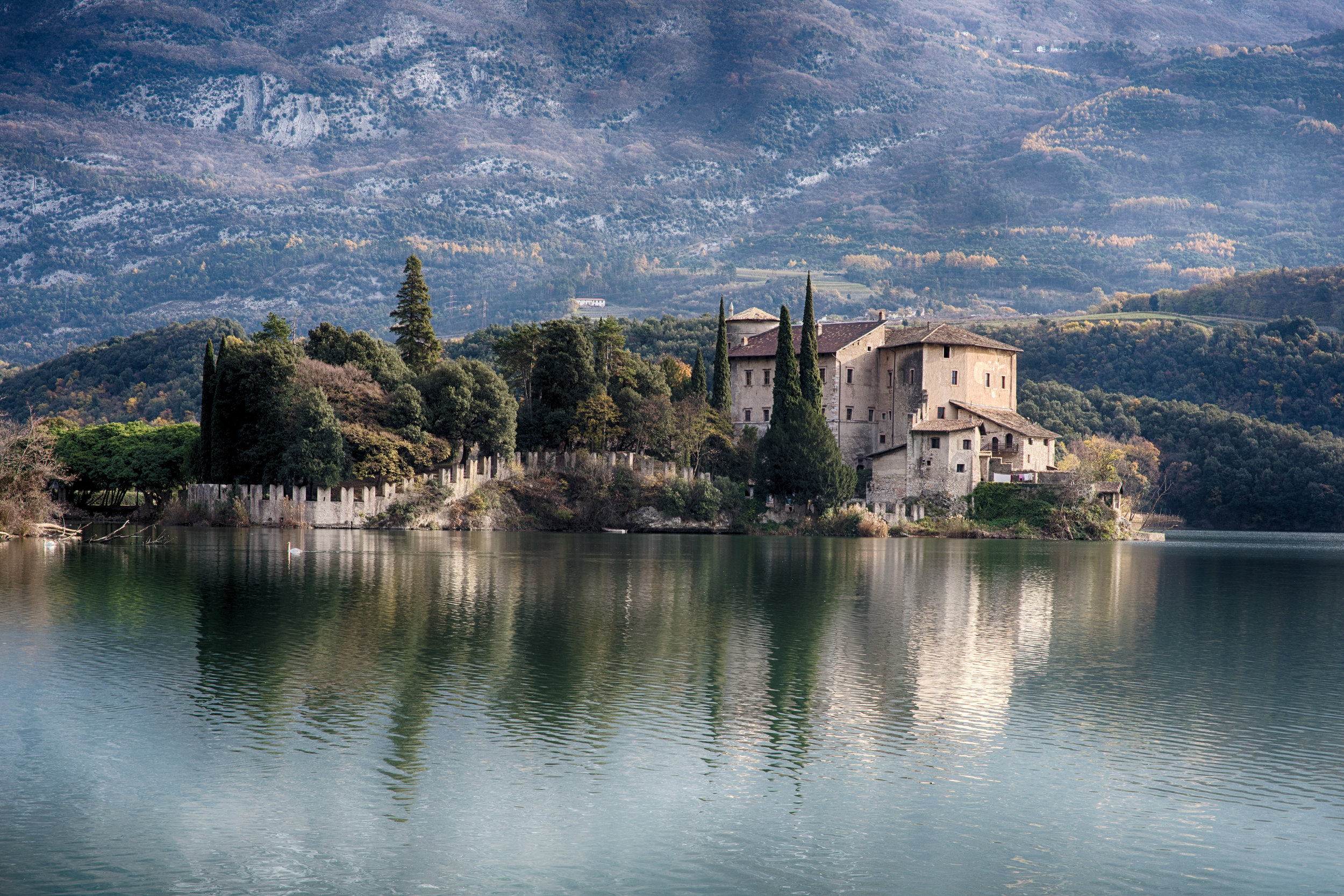 toblino castle view on winter day