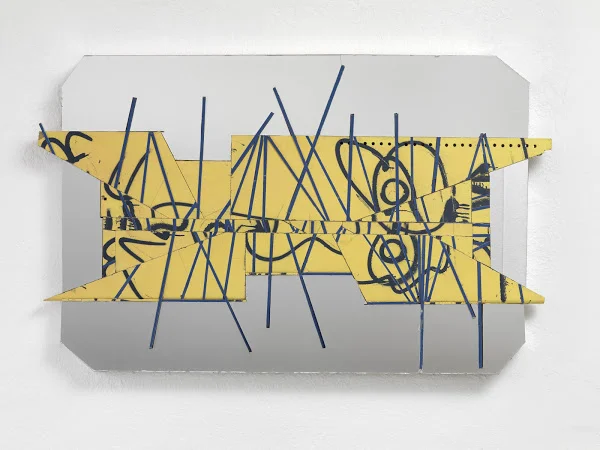 TAG ME I’M YOURS, 2012, FORMICA, SPRAY PAINT, ALUMINUM, 39 X 35 X 10 IN