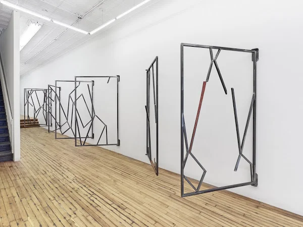 HARD HOP I – VLL, 2013, 210 X 127 X 14 CM EACH - IRON, FABRIC, LEATHER, WOOD, GLASS, PAINT.