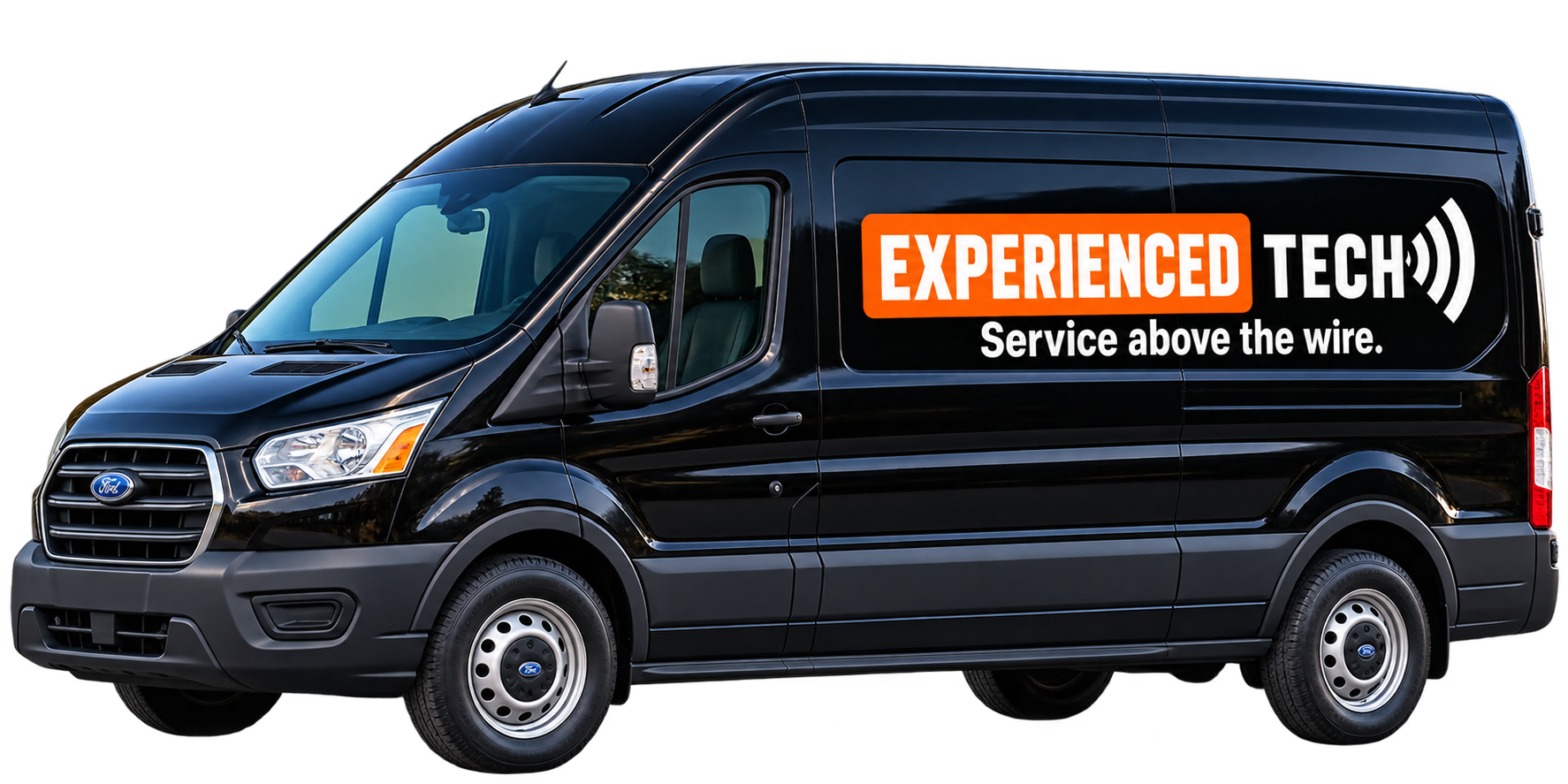 Black Experienced Tech service van with company logo.