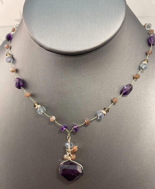 Amethyst, Labradorite Tin Cup Necklace