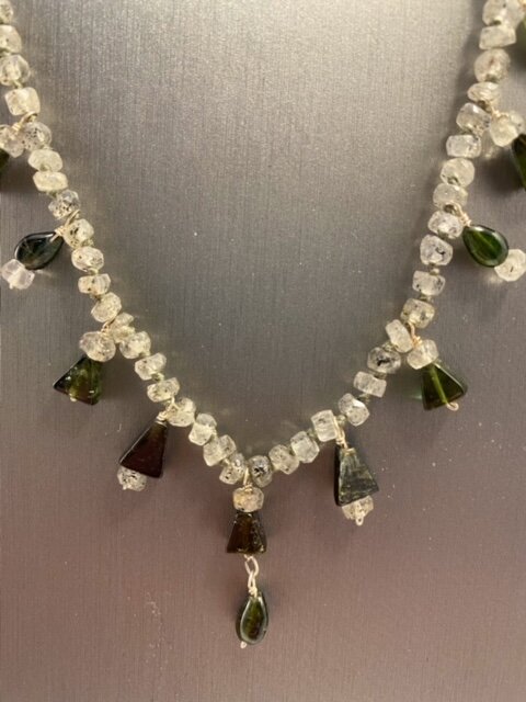 Green Tourmaline w/ Tourmalined Quartz knotted Necklace