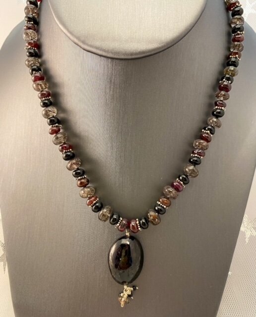 Rubellite Tourmaline w/ Tourmalined Quartz &amp; Garnet Necklace