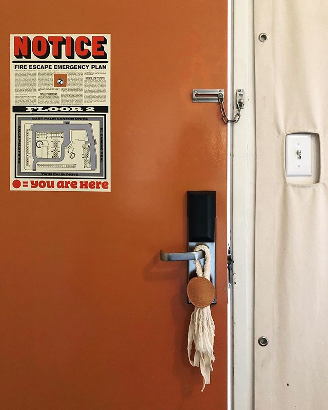 I always look at the exit emergency plans behind hotel doors not so much so that I can find my way out but more so to evaluate the floor and site plan #aloandhaneTRAVELS #nevernotworking