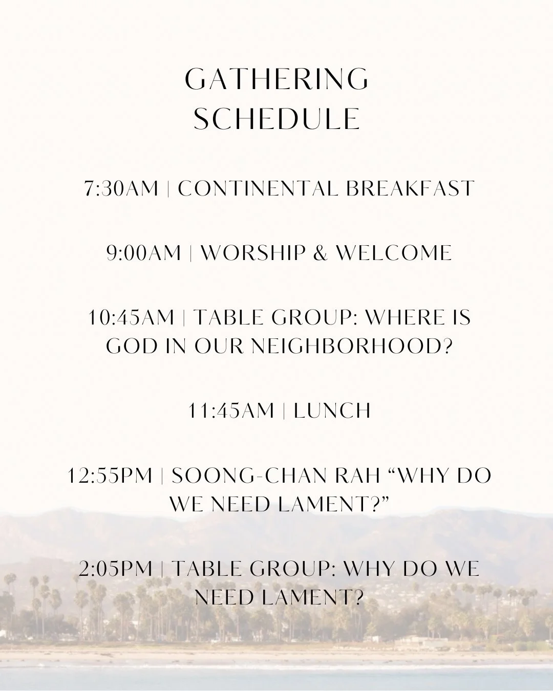 We are thrilled to be gathering this Saturday as we explore how to work together with Christ and our community for hope and healing. Here&rsquo;s an overview of our day- we will have opportunities to learn from both Dr. Soong-Chan Rah and our neighbo