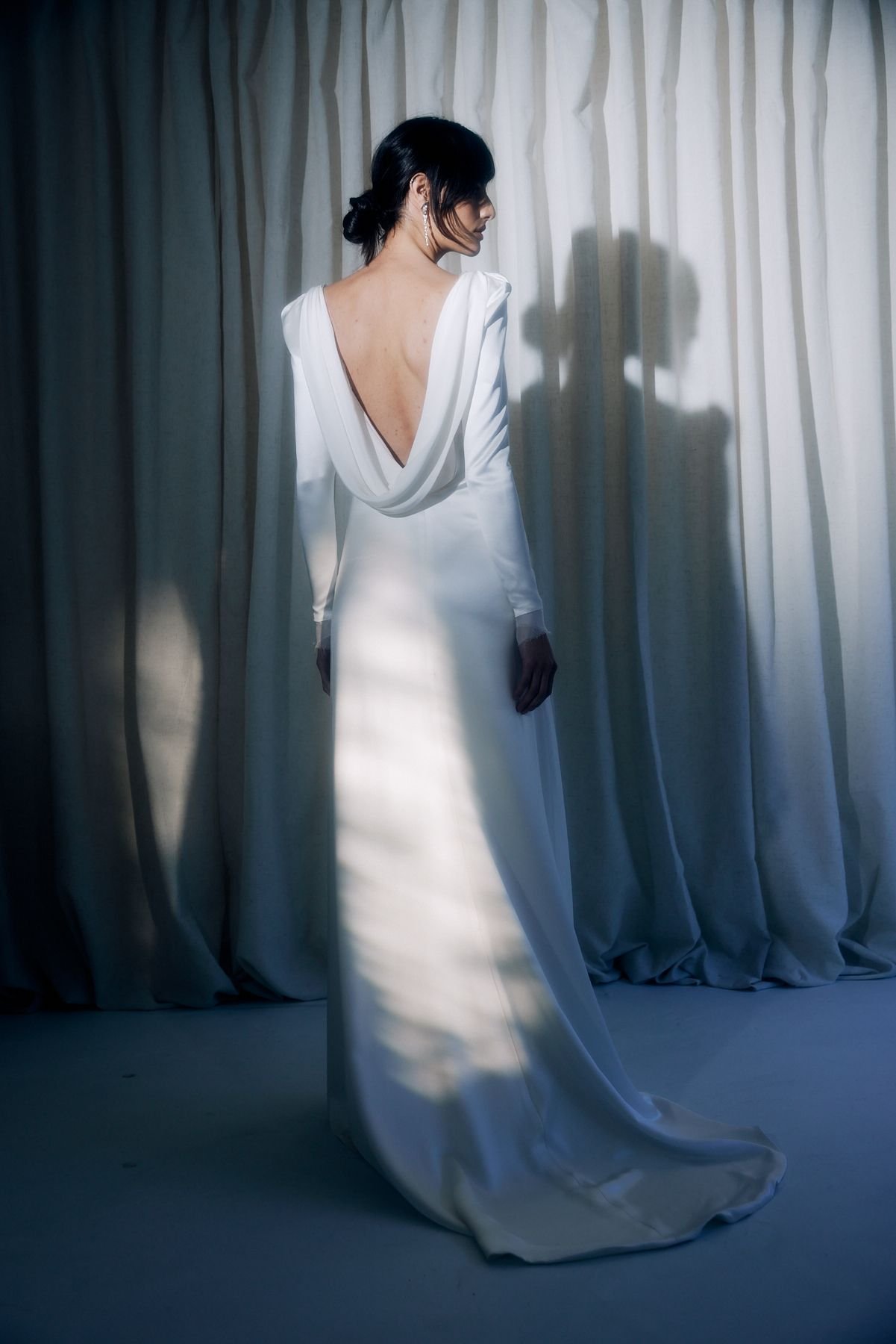 Long Sleeved V Neck Gown with Draped Back | Piece 39 | L'ETO BRIDAL