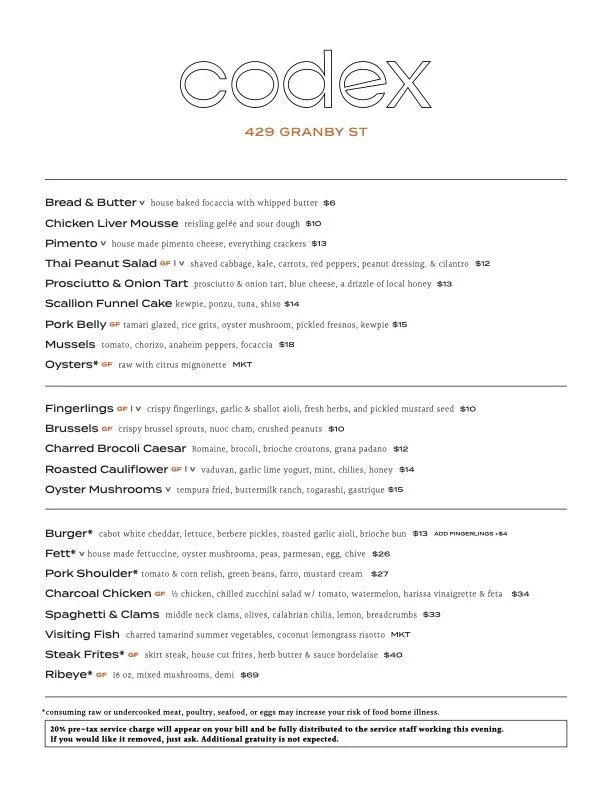 Dinner Menu — CODEX