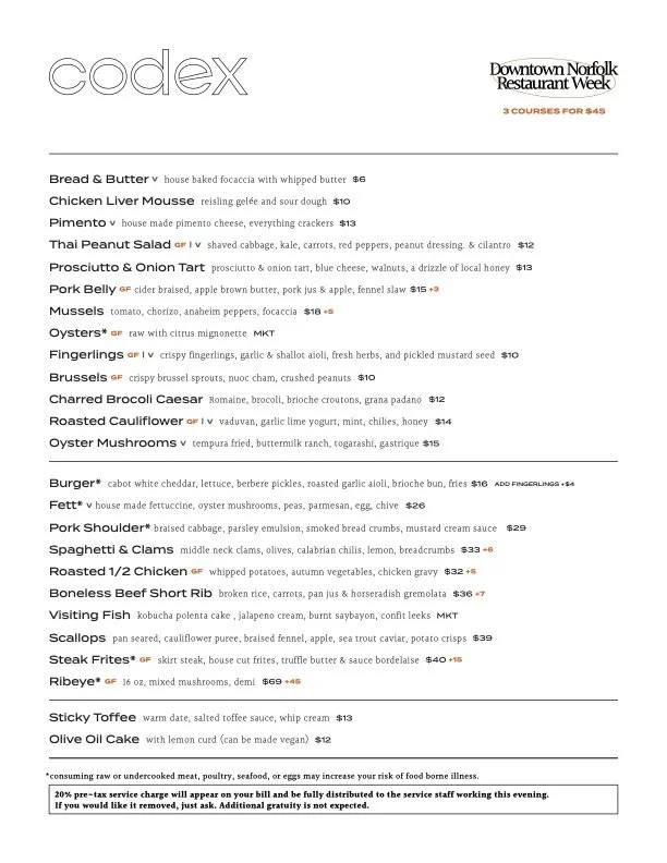 Restaurant Week Menu — CODEX