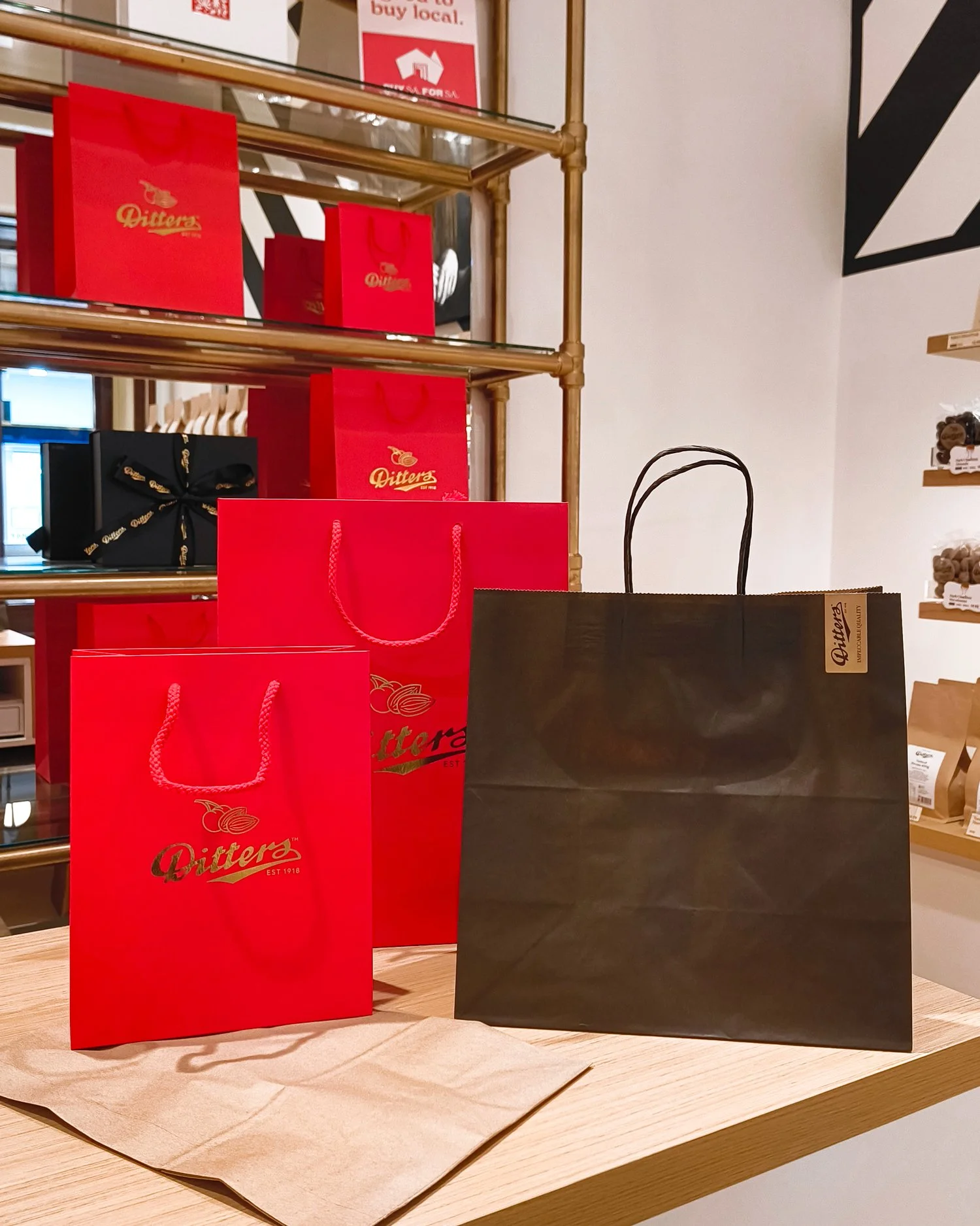 A small update to our bags in store.

Our red Ditters gift bags are now available from $1.50. They&rsquo;re a lovely, high-quality way to finish a gift, with the small bag just $1.50 and the large $2.

Spend $30 or more on merchandise and one red gif