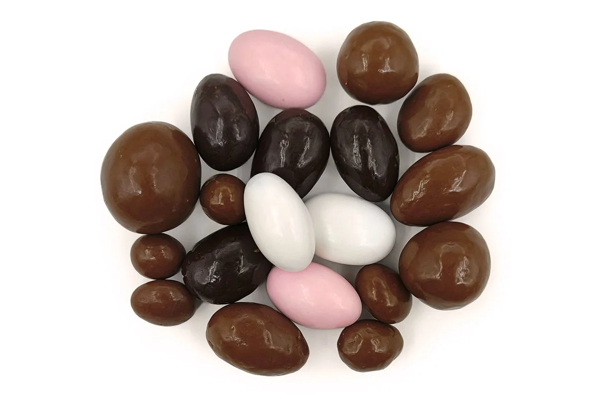 Milk, dark and candy-coated chocolate nuts