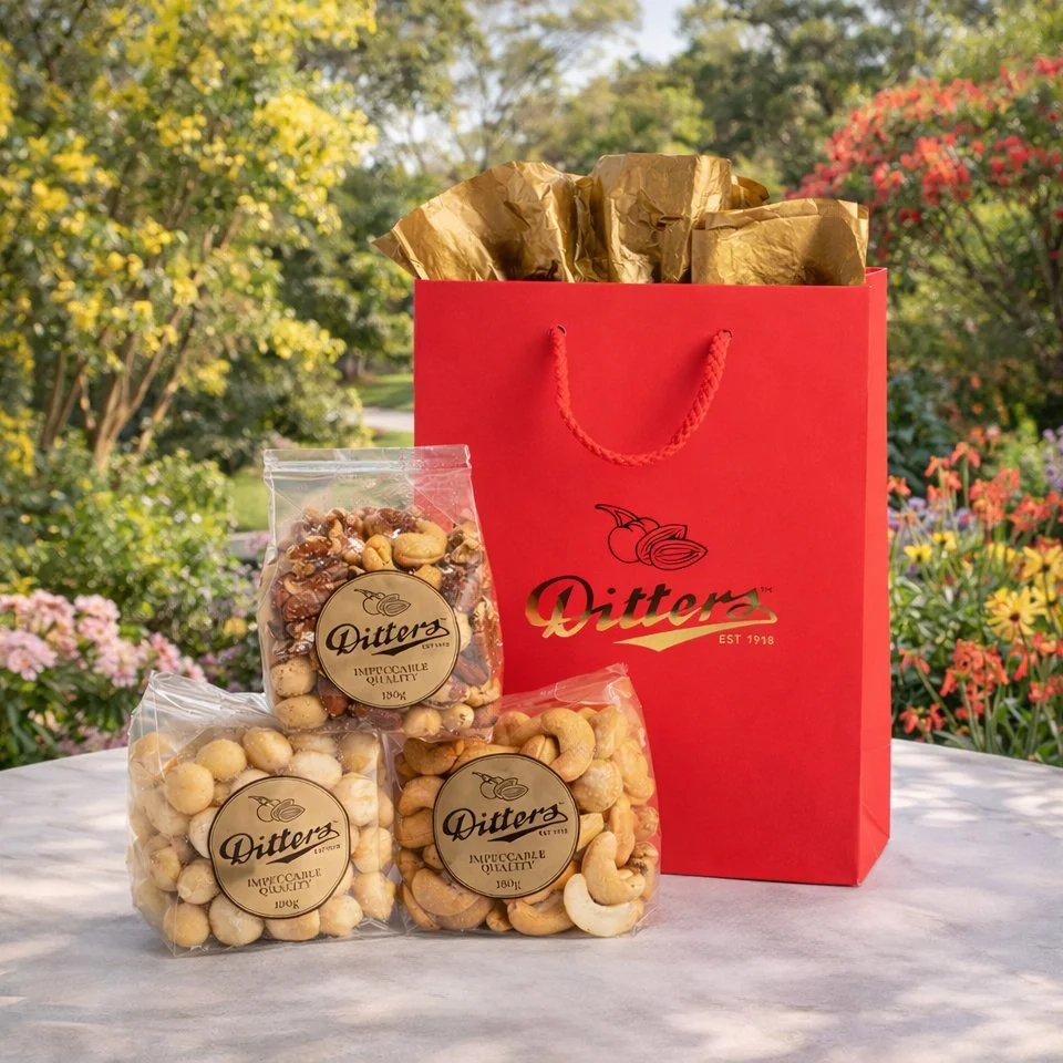 Ditters salted nut selection in a garden setting