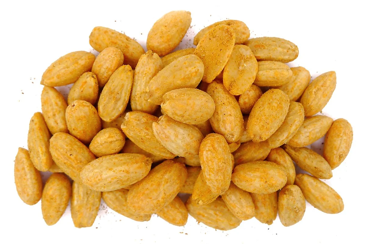 Premium Australian blanched almonds coated in a spicy chilli seasoning.