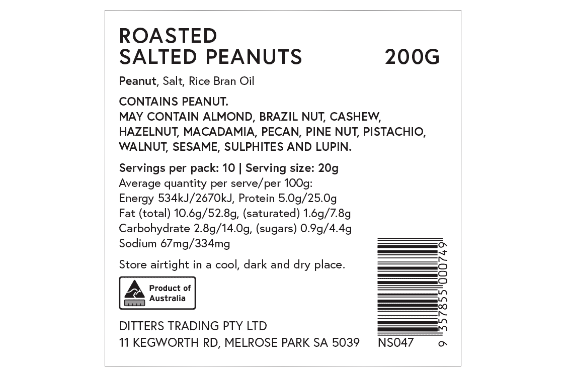 Ditters salted peanuts ingredients label