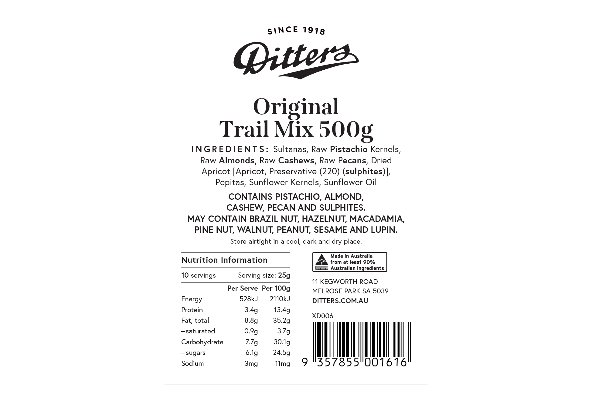 Ditters original trail mix ingredients label