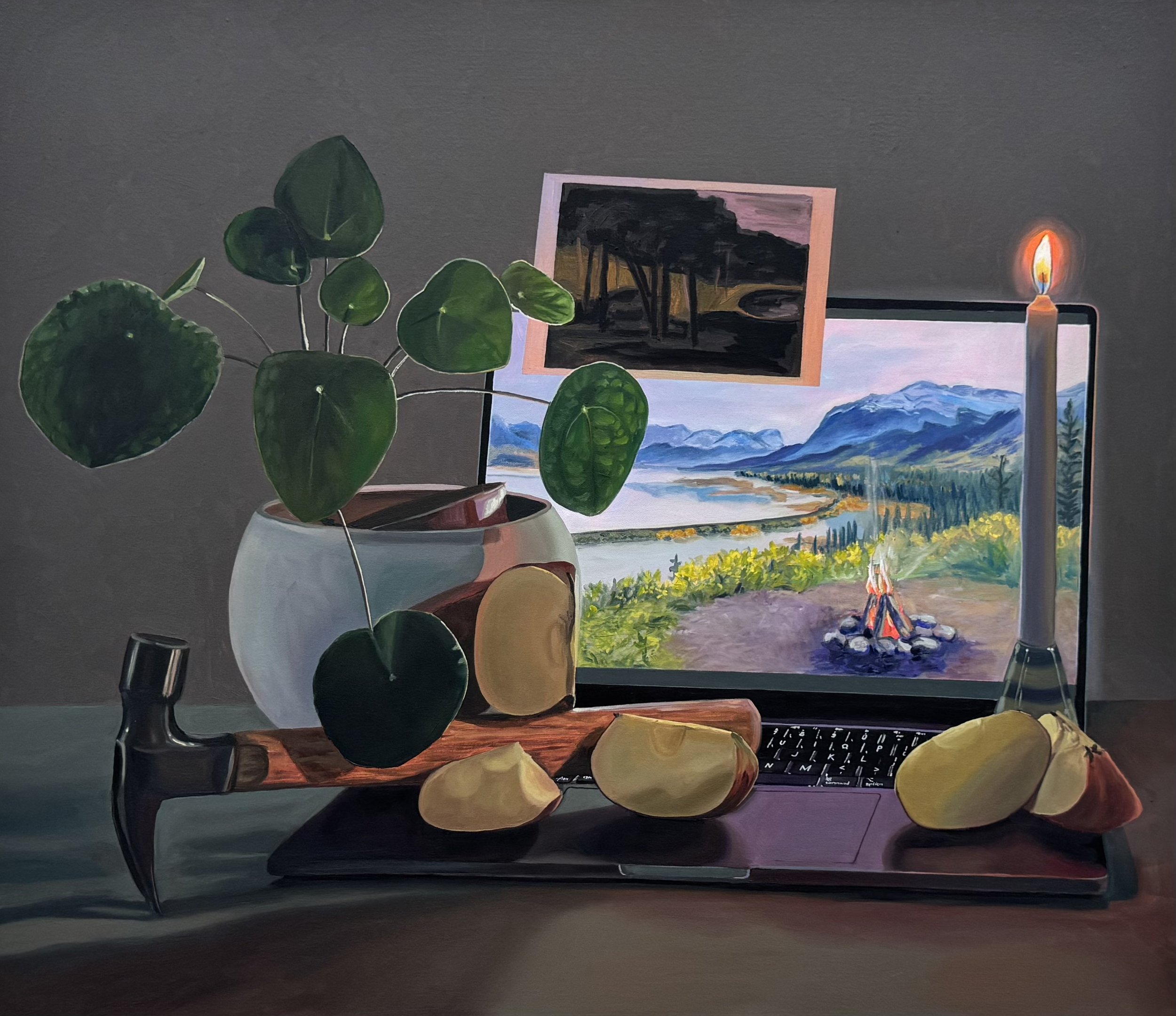 Campfire in Fall With Passing Train.jpeg