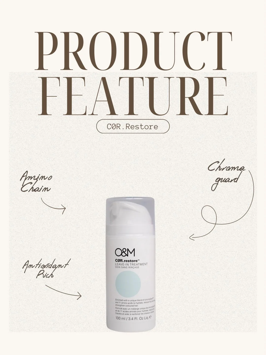 Why we love O&amp;M C0R.Restore leave in treatment 🫧. With its chromaguard and amino chain technology, this multi-use product not only helps combat the health of your hair, but your scalp too! 

Any questions? Drop them below and we&rsquo;ll answer.