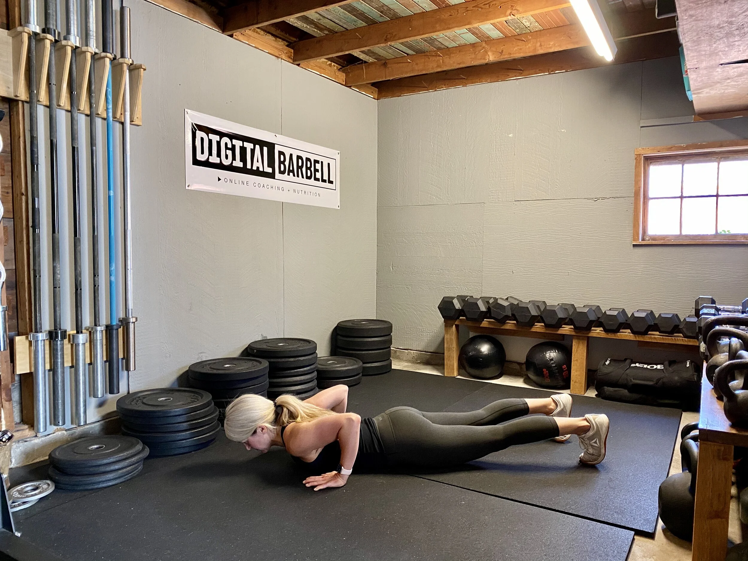 Full Range of Motion: Chest and Thighs in contact with the ground at the bottom of the push up