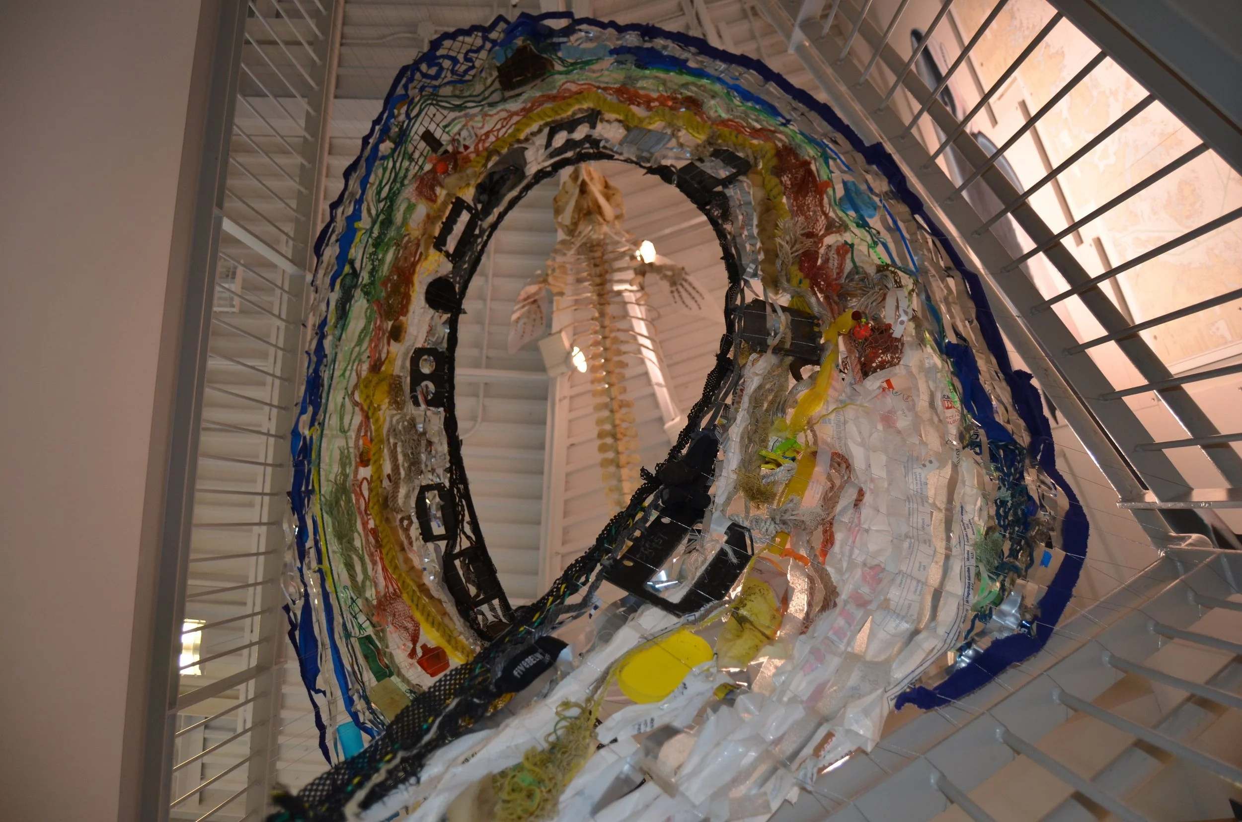 Clean Ocean Wave Sculpture (COWS), ocean debris, installation at the University of New England