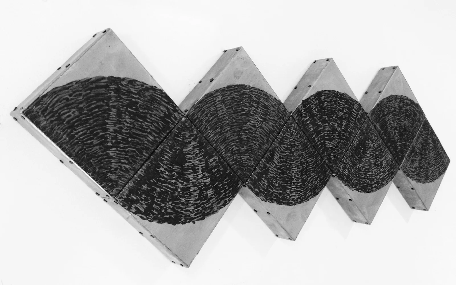 Zig Zag, encaustic on shaped panel, lead, 12x36