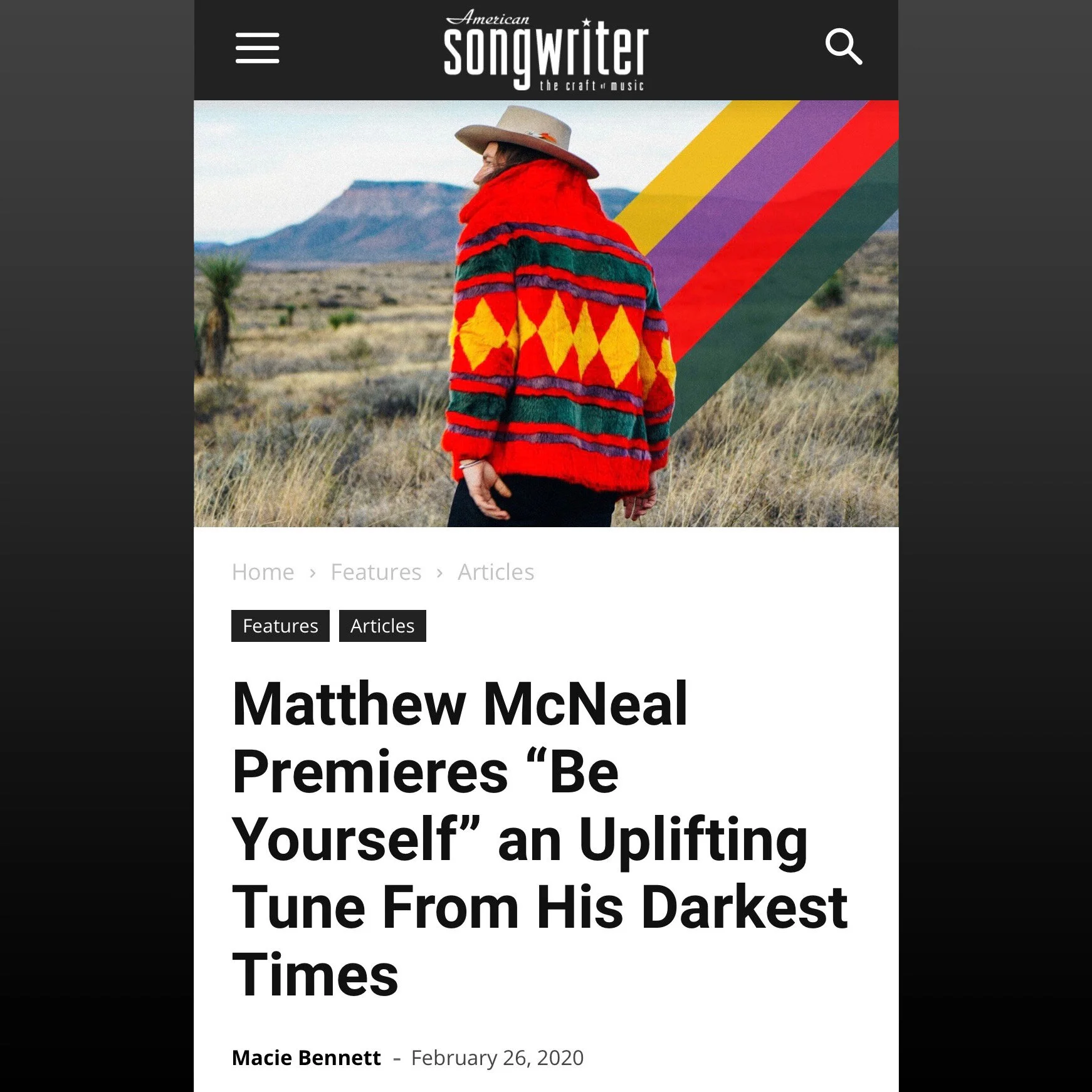 Matthew McNeal premieres 'Be Yourself' via American Songwriter