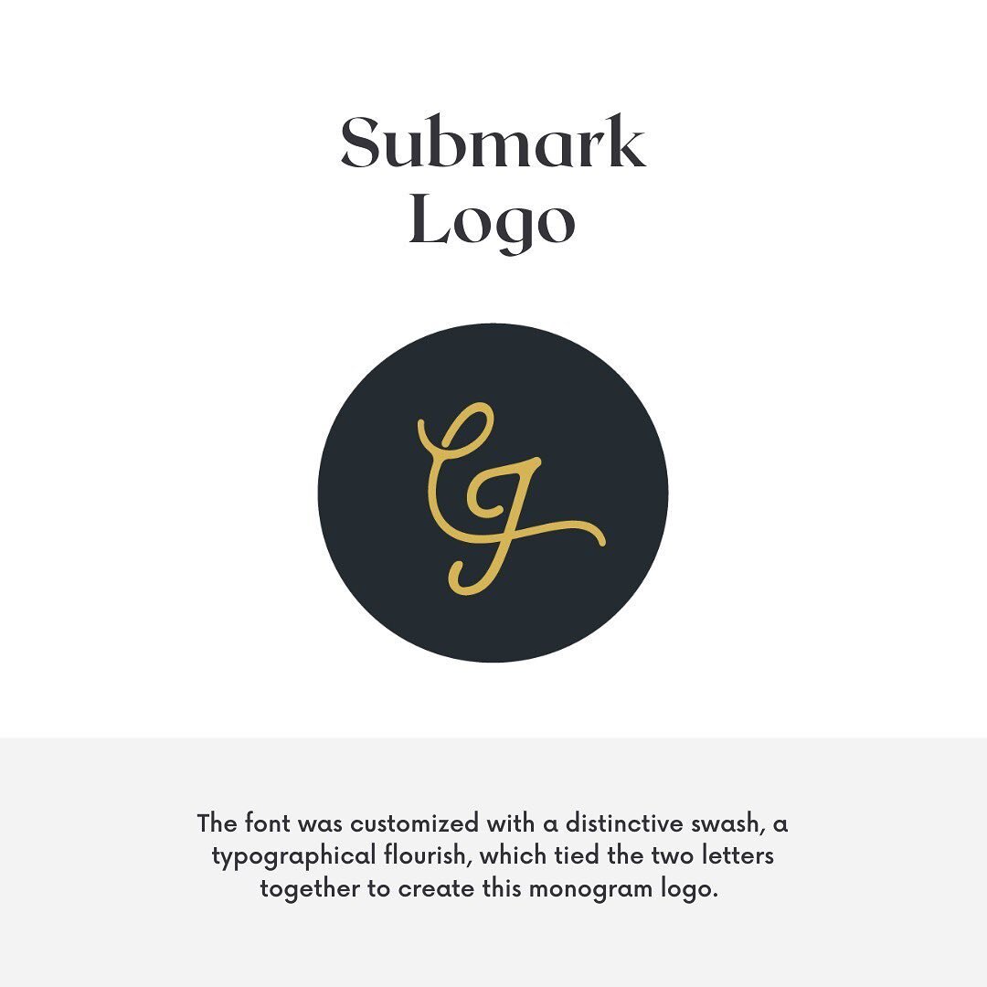 ✨One of my favorite brand marks from the archives! ✨This client wanted a unique, stylized submark that offered prominent brand recognition. The font was customized with a distinctive swash, a typographical flourish, which tied the two letters togethe
