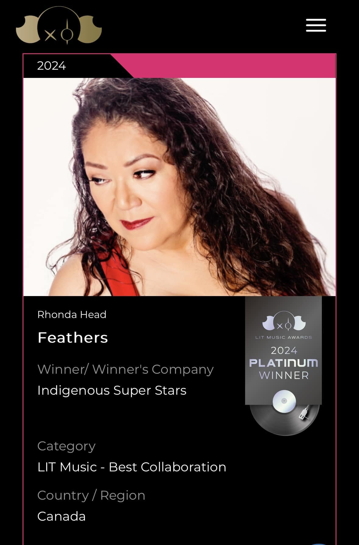 International Award number 21&hellip;.just found out I won Best Collaboration for a song that Darin Anderson wrote- FEATHERS.  We won a Platinum Award at the LIT Music Awards.  It&rsquo;s a higher award than the Gold Award&hellip;Kinanaskimotin&helli