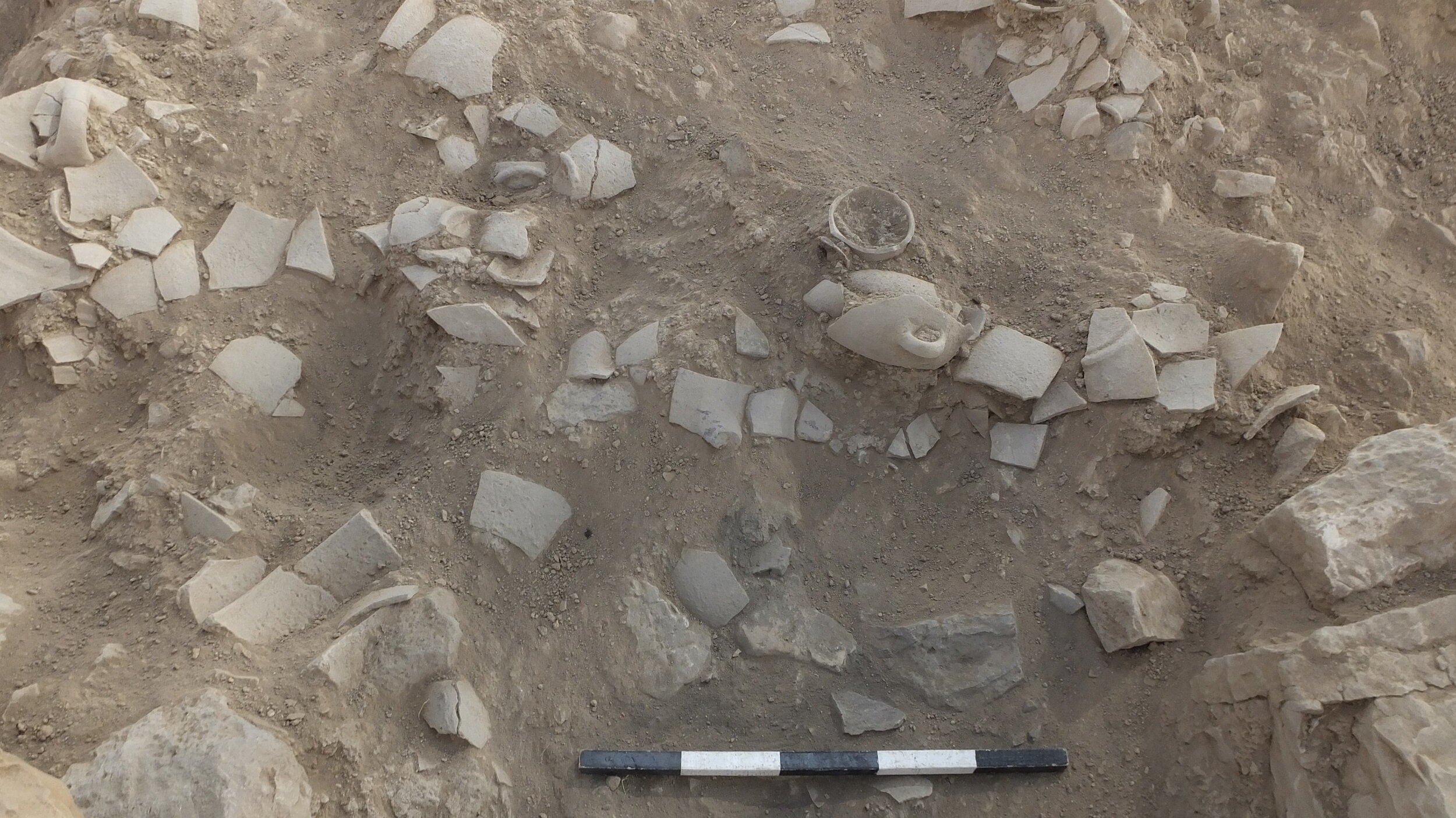 Crushed pottery on the floor of a room in 'Auja el-Foqa.JPG