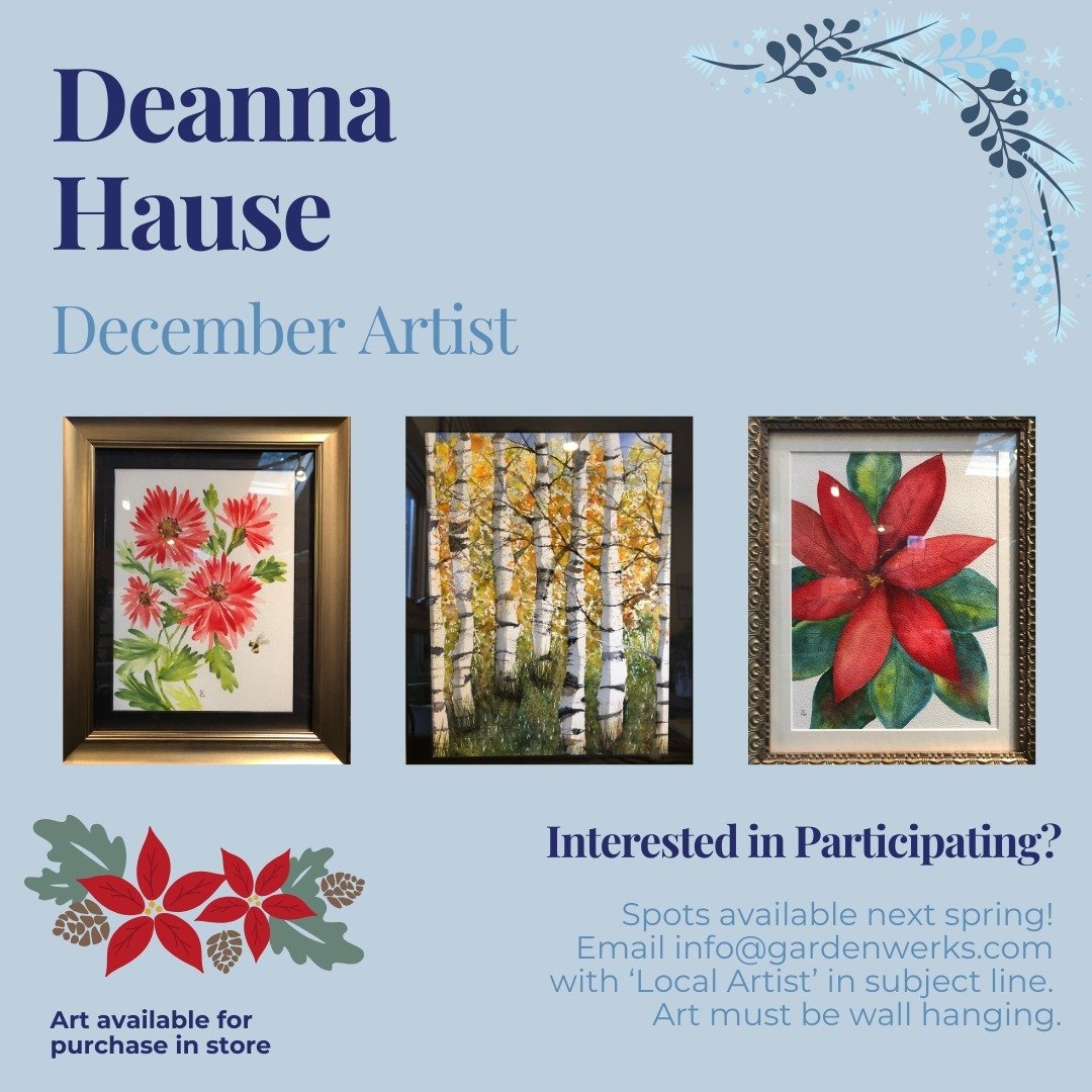 Deanna Hause is a watercolor artist that first discovered her love of this medium when her children were little through PBS shows and the occasional workshop she attended at Ben Franklin and the Holter. She rediscovered her love of watercolor during 