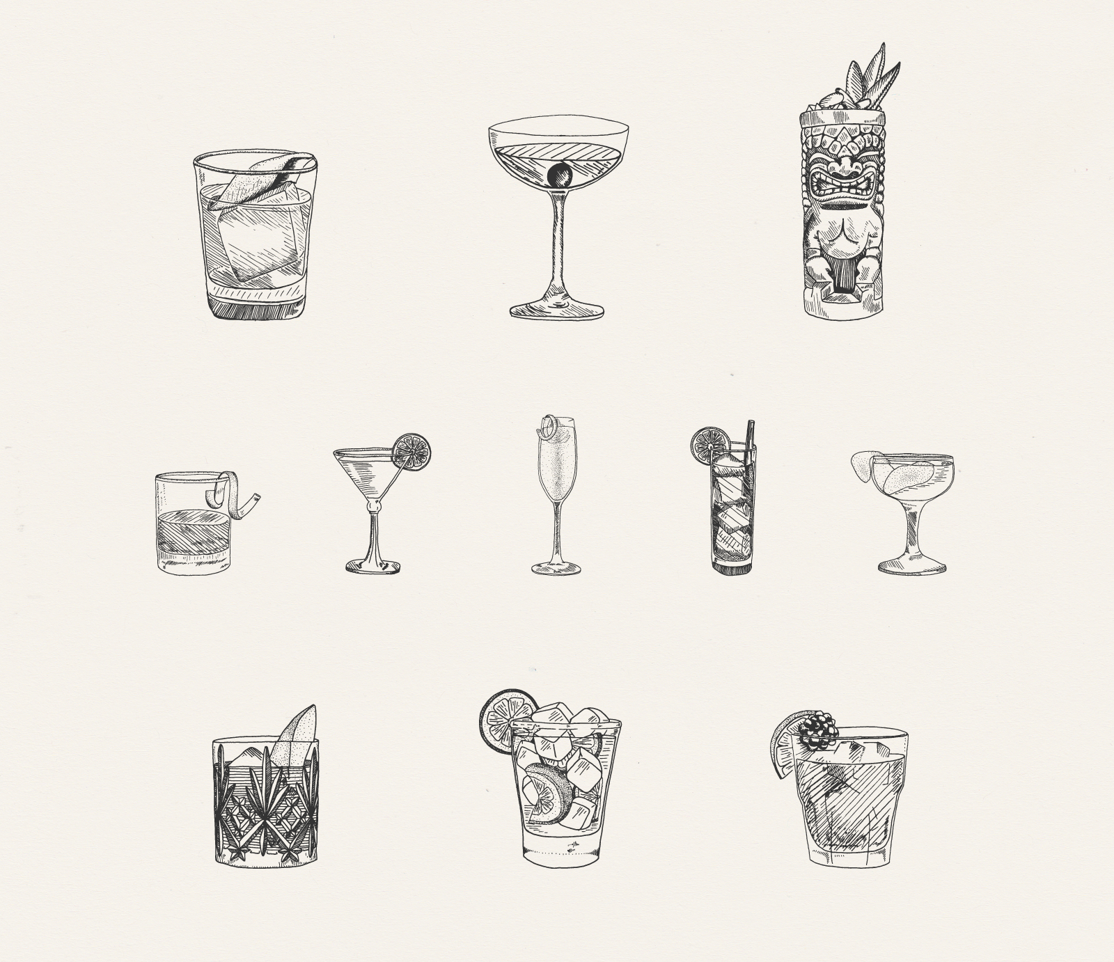  Illustration samples of 18 custom illustrations over three menu iterations 