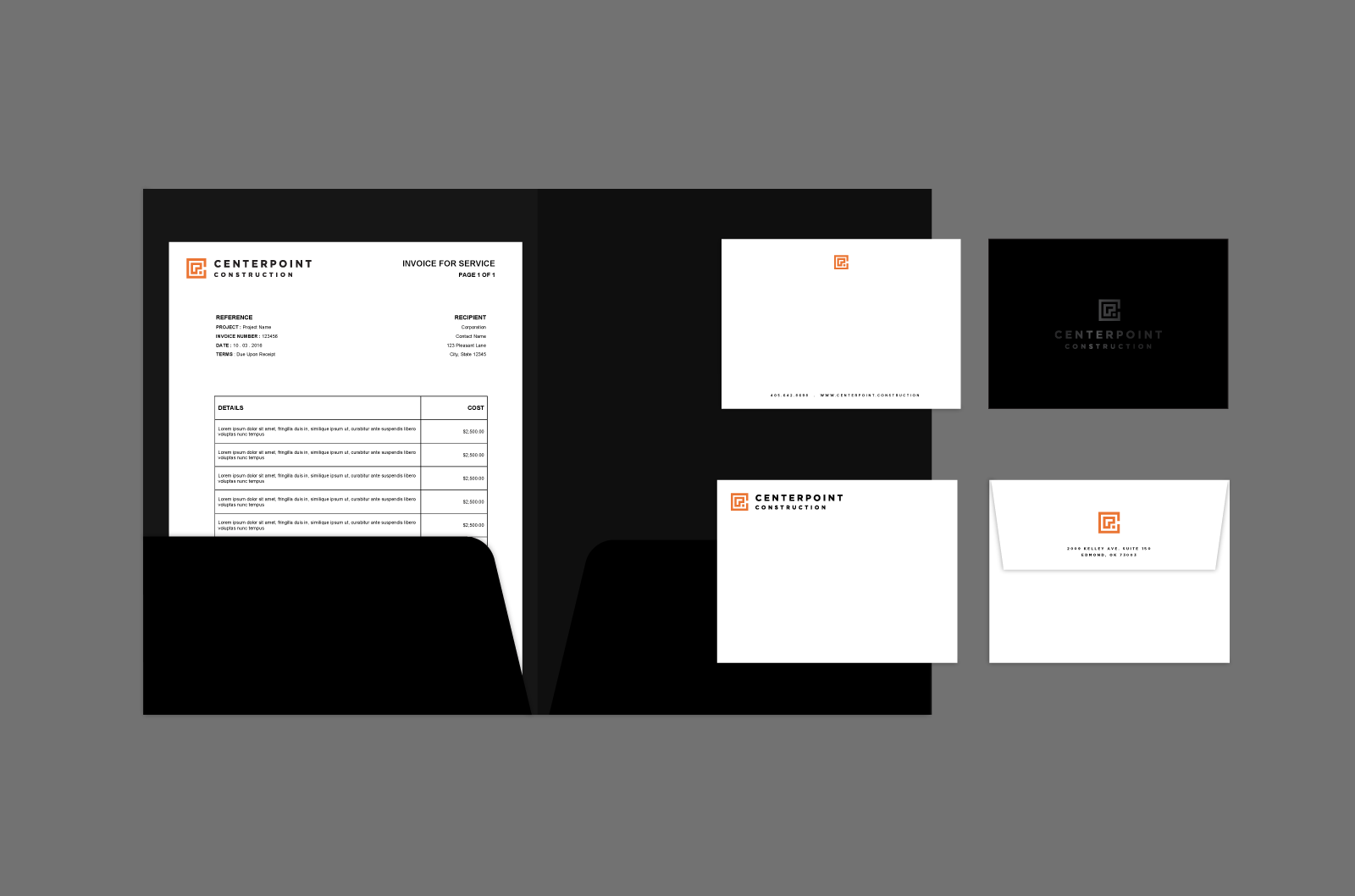  Folder, invoice, notecard, and notecard envelope design. 
