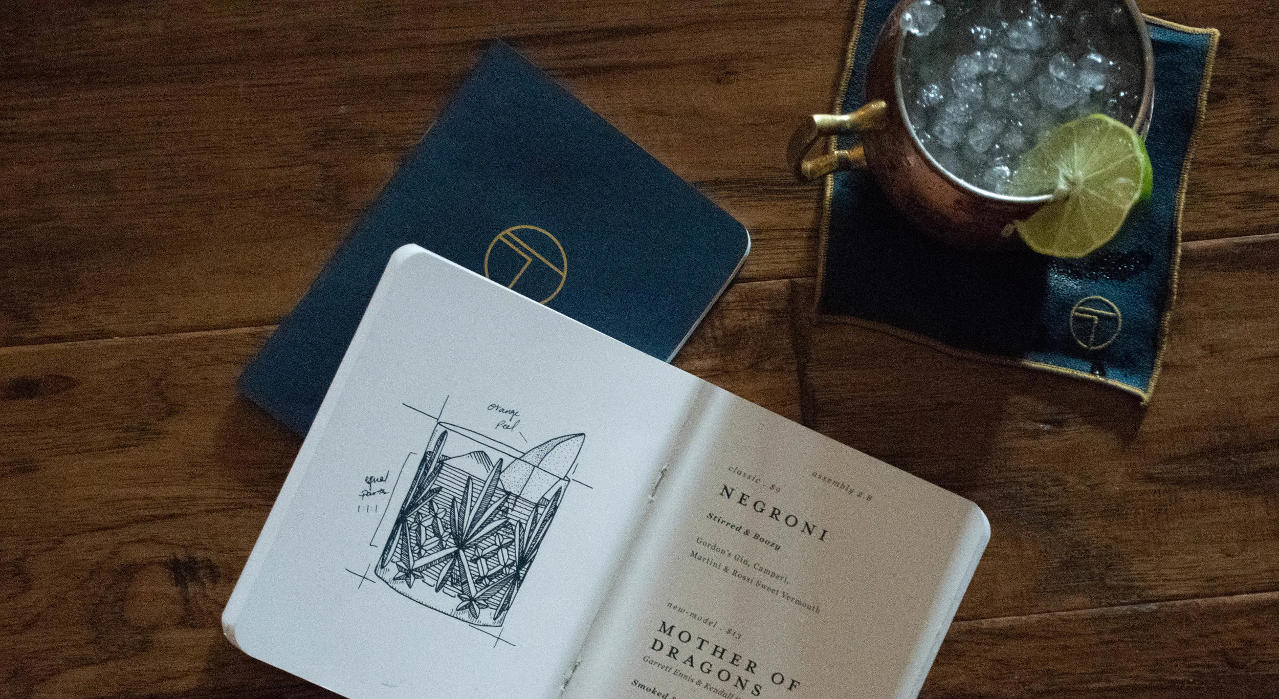  Interior view of the menu with napkin. 