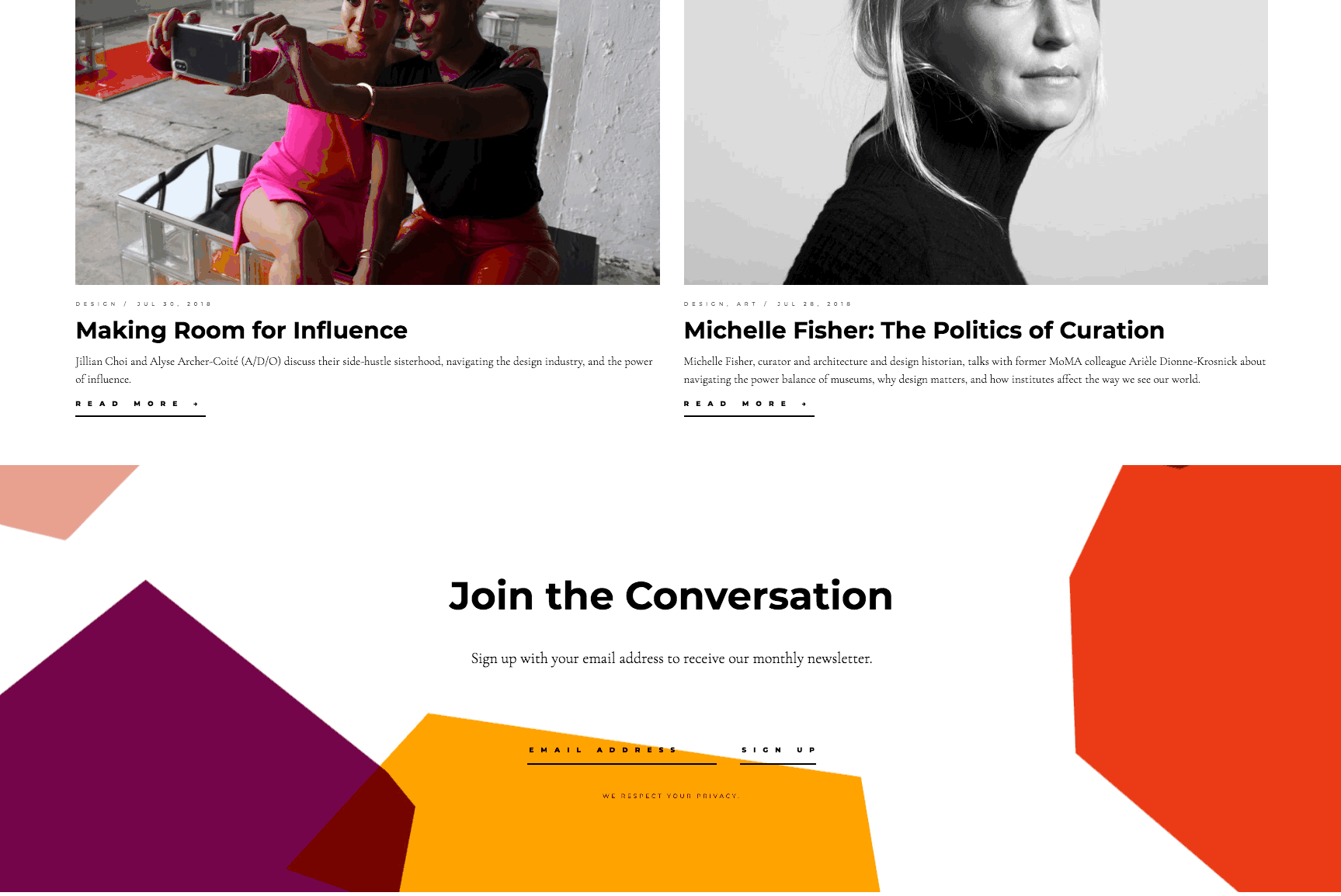 Circle member Crea features natural shapes on their website which showcases their mold-breaking brand and creative outlook.
