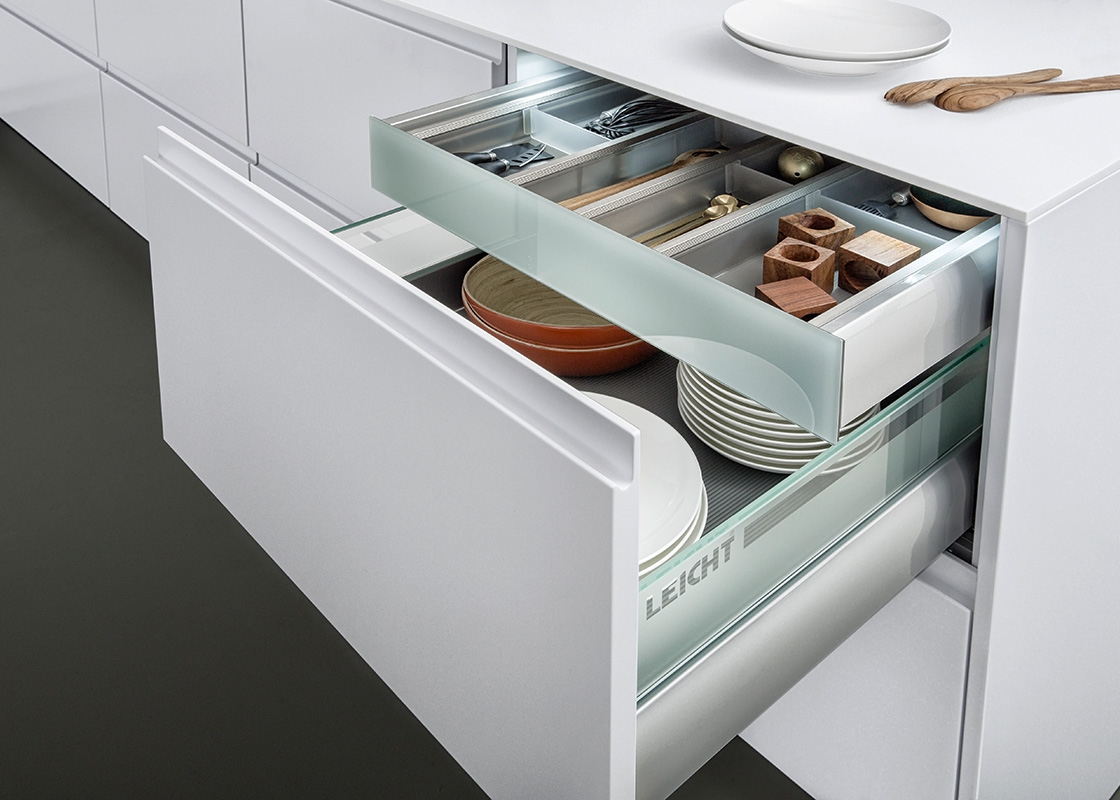  Glass frames, interior fitments, handleless drawers 