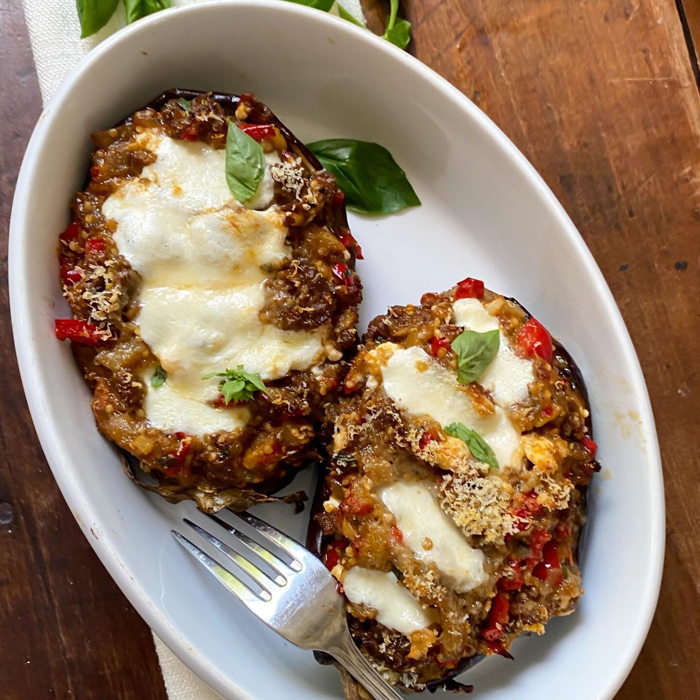 Stuffed Eggplant Parmesan. If you think you don&rsquo;t like eggplant, check out this recipe. We adapted it from @smittenkitchen. 🍆 🔥 See how we made it in our stories. Recipe link in bio.