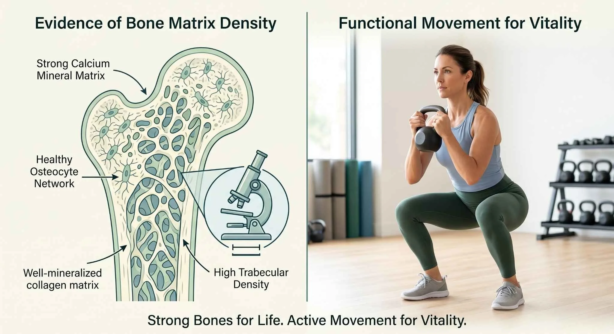 Graphic comparing bone density benefits and functional movements from strength training in perimenopause.
