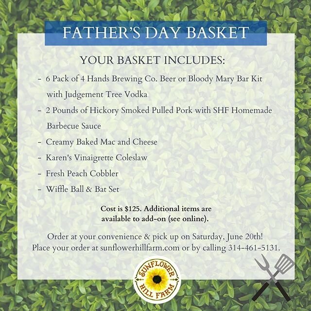 Our farm-to-home basket is back for Father&rsquo;s Day! 🍻Father&rsquo;s Day is on June 21st, so we curated &amp; are cooking up the perfect basket to help you celebrate from the comfort of your home! Pickup is on Saturday, June 20th between 11am-2pm