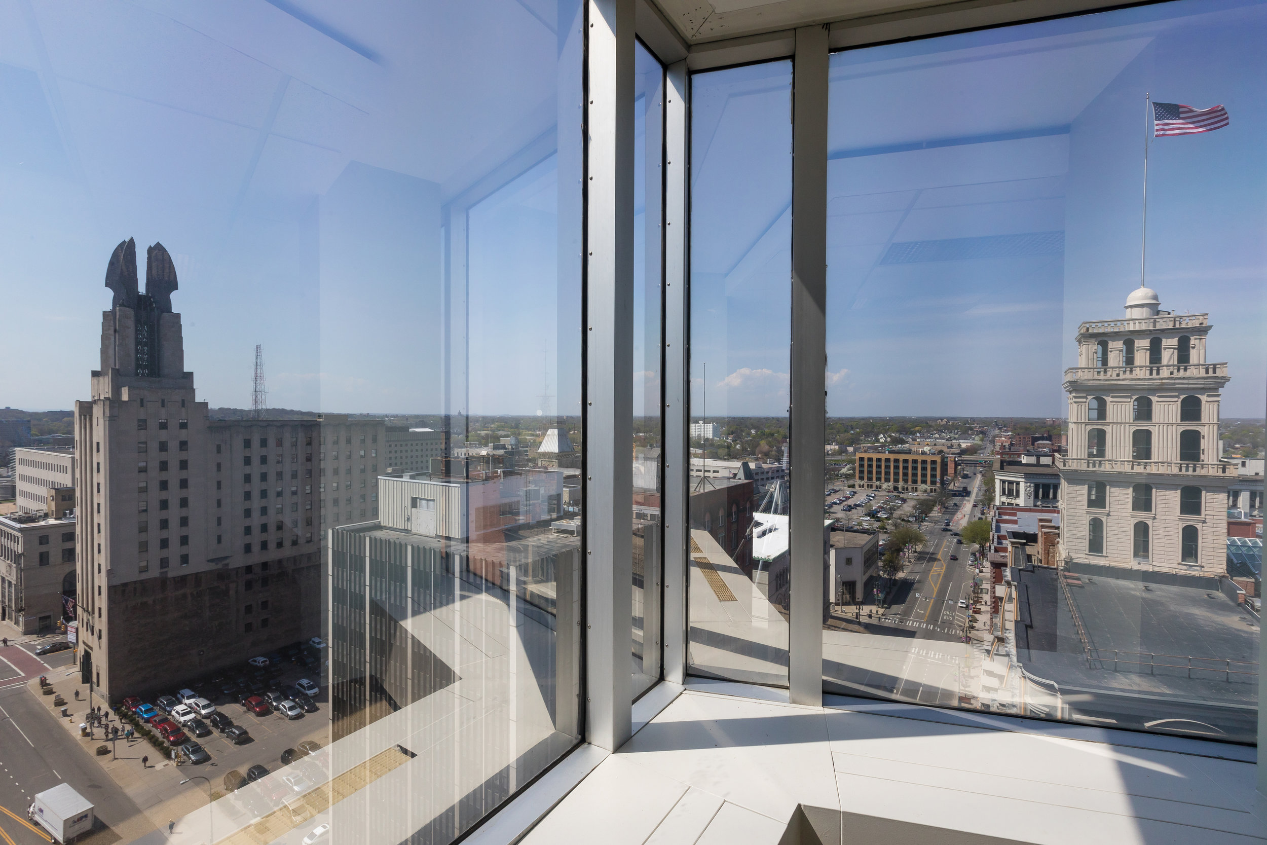 Sweeping views of the Rochester, NY skyline for your office. 