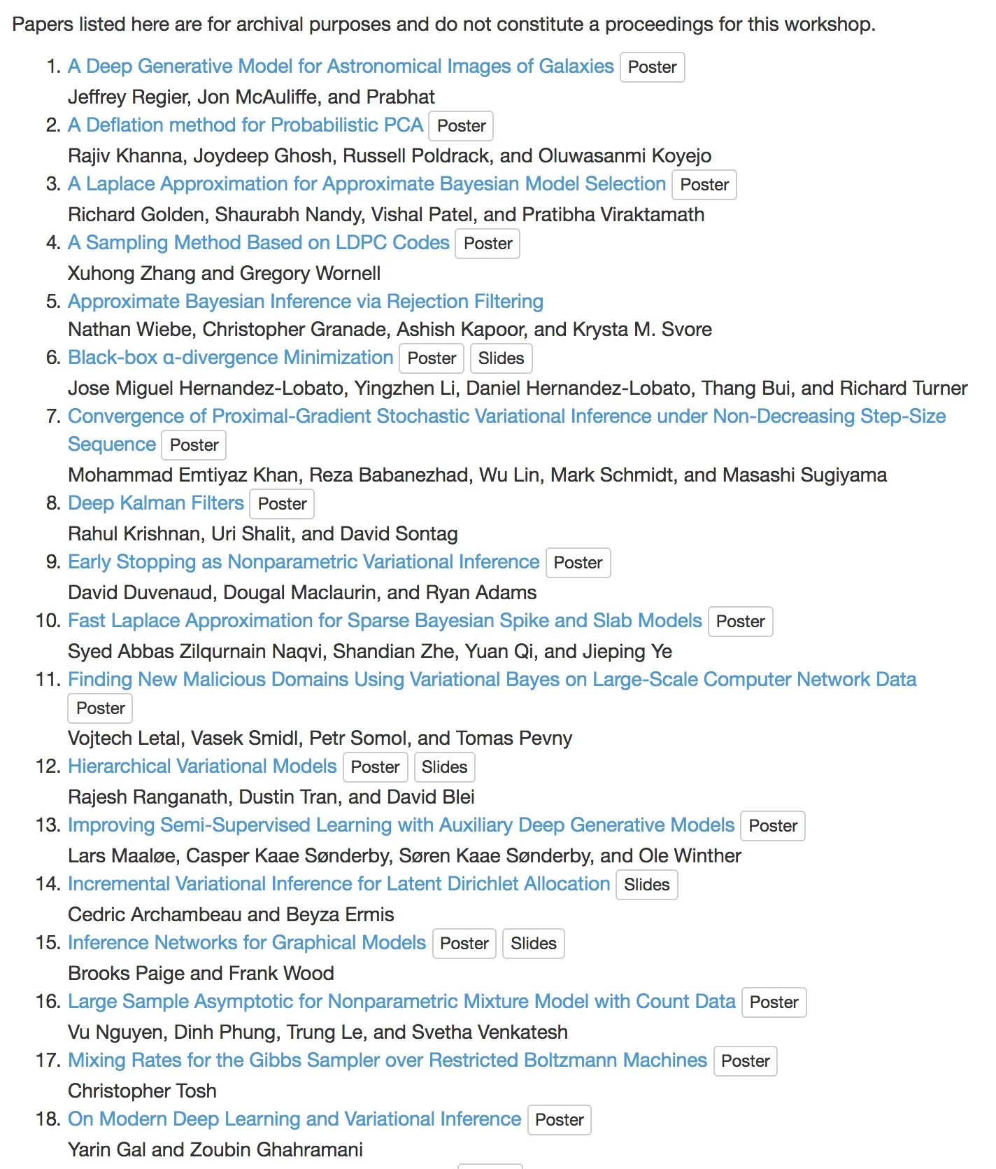 Advances in Approximate Bayesian Inference (AABI) workshop at NIPS 2016